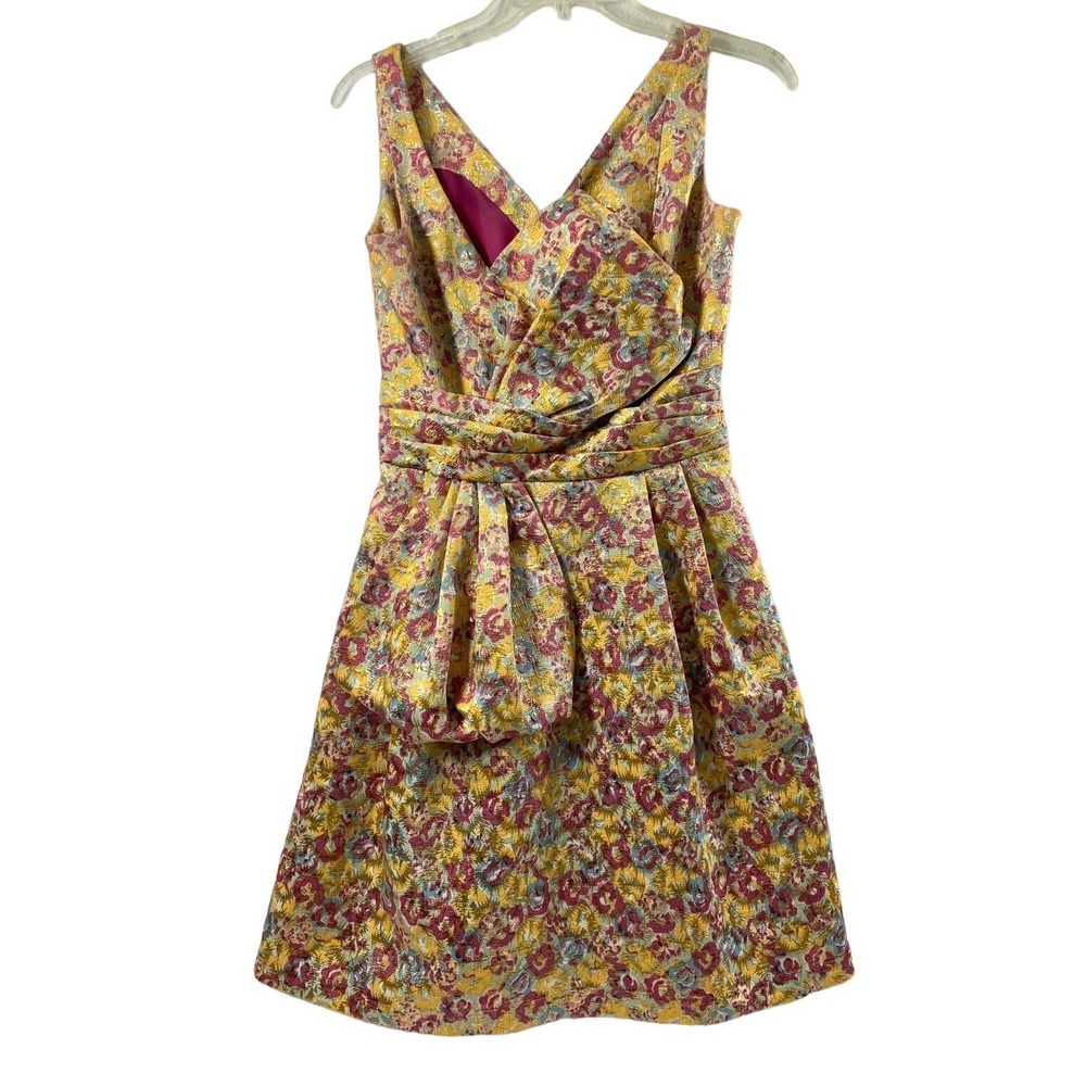 Zac Posen Party Dress‎ Juniors 3 Yellow Pink Floral Metallic Shimmer Hoco Event